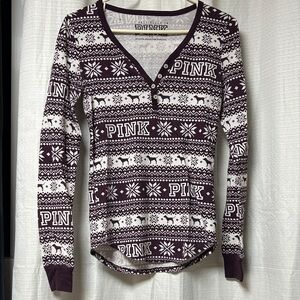 PINK Holiday Patterned Pajama Top